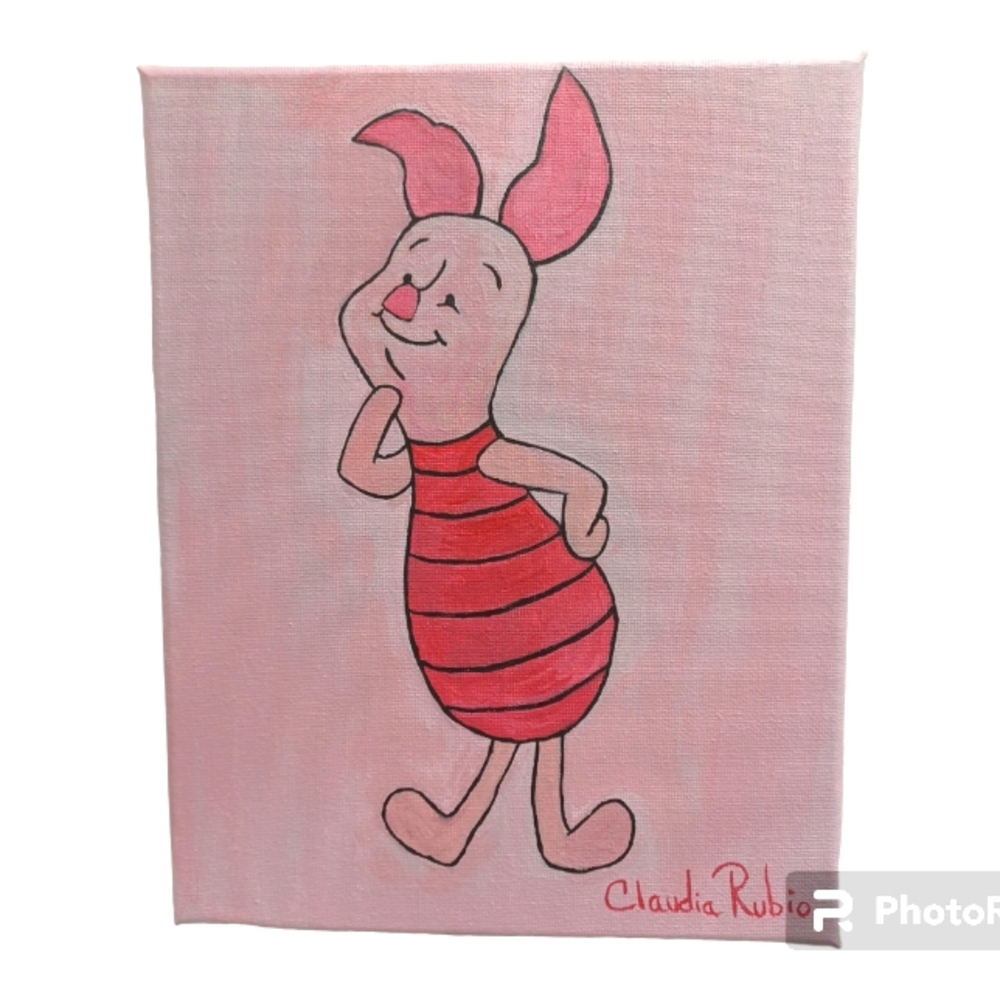Piglet  Acrylic on Canvas Pink Painting 10"x8"